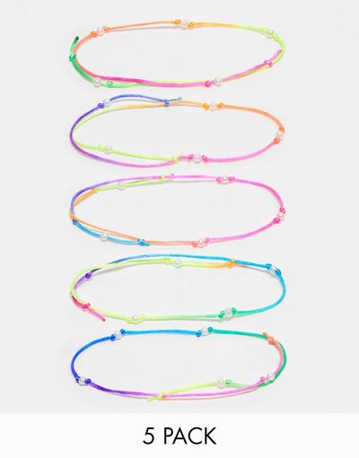 ASOS DESIGN ASOS DESIGN 5 pack cord bracelet set in multicolor and pearl beads