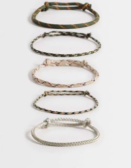 ASOS DESIGN ASOS DESIGN 5 pack rope puller bracelets in multi-Neutral