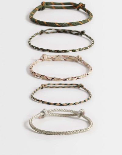 ASOS DESIGN ASOS DESIGN 5 pack rope puller bracelets in multi-Neutral