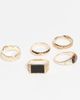 ASOS DESIGN ASOS DESIGN 5 pack tigers eye and black agate semi-precious rings in gold - 2