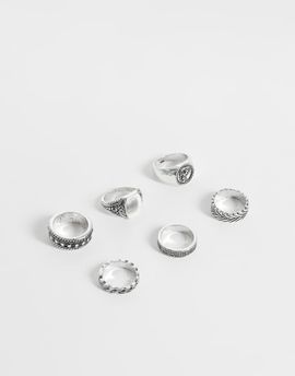 ASOS DESIGN ASOS DESIGN 6 pack st chris and detail band signet ring in burnished silver