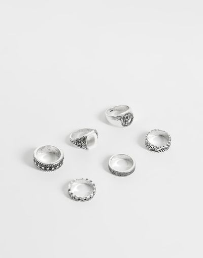 ASOS DESIGN ASOS DESIGN 6 pack st chris and detail band signet ring in burnished silver
