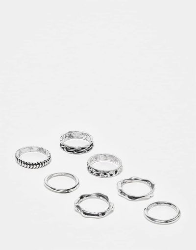 ASOS DESIGN ASOS DESIGN 7 pack band ring set in silver