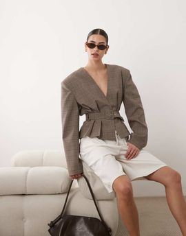 ASOS DESIGN ASOS DESIGN 80s style belted blazer in gray check