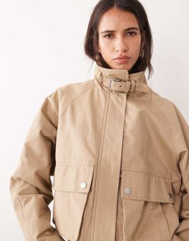 ASOS DESIGN ASOS DESIGN 80's utility short trench jacket in dark stone-NEUTRAL