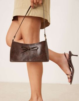ASOS DESIGN ASOS DESIGN 90s shoulder bag with bow in washed chocolate-Brown