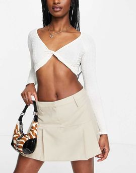 ASOS DESIGN ASOS DESIGN 90s super micro mini skirt with pleats in twill in stone-Neutral