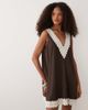 ASOS DESIGN ASOS DESIGN a-line mini dress in brown with lace trim in white - 1