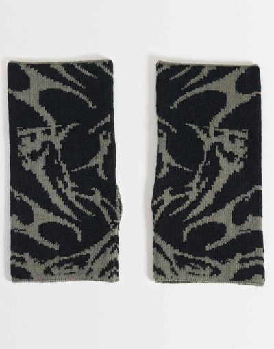 ASOS DESIGN ASOS DESIGN abstract pattern palm warmer fingerless glove in black