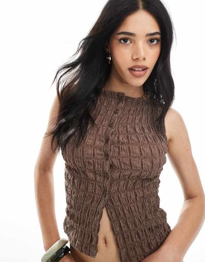 ASOS DESIGN ASOS DESIGN acid wash textured button through vest in brown - part of a set