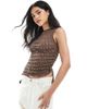 ASOS DESIGN ASOS DESIGN acid wash textured drawstring side slash neck top in brown - 1