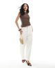 ASOS DESIGN ASOS DESIGN acid wash textured drawstring side slash neck top in brown - 4