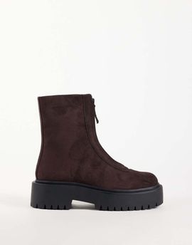 ASOS DESIGN ASOS DESIGN Adeline front zip chunky ankle boots chocolate suedette-Brown