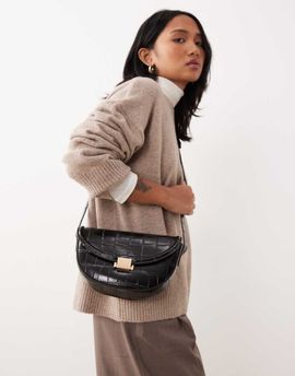 ASOS DESIGN ASOS DESIGN adjustable crossbody bag with clip hardware detail in black croc