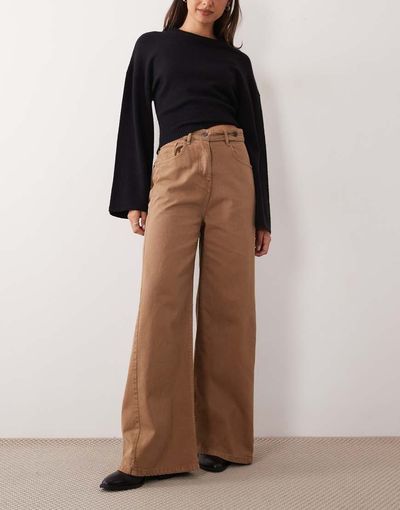 ASOS DESIGN ASOS DESIGN adjustable waistband straight leg jeans in sand wash-NEUTRAL