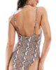 ASOS DESIGN ASOS DESIGN Aimee skinny strap swimsuit with ring detail in snake print-Multi - 4