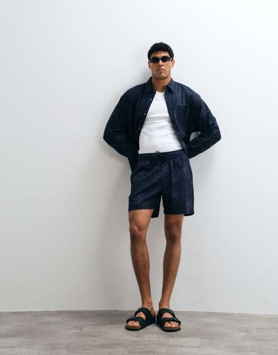 ASOS DESIGN ASOS DESIGN all-over floral print shorts with linen in navy - part of a set