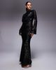 ASOS DESIGN ASOS DESIGN all-over sequin long sleeve wrap front detail maxi dress in black-Gray - 1