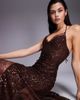 ASOS DESIGN ASOS DESIGN all over sequin maxi dress with lace godets in chocolate-Brown - 3