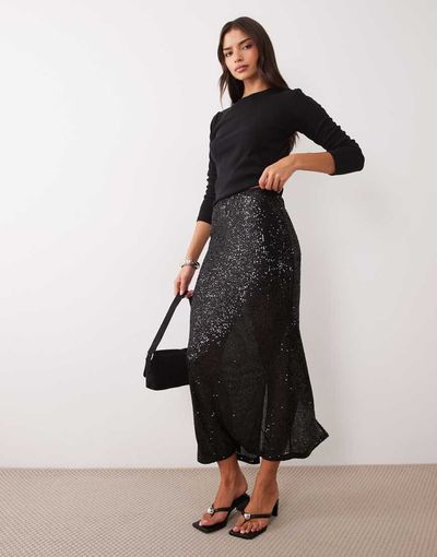 ASOS DESIGN ASOS DESIGN allover sequin maxi skirt in black