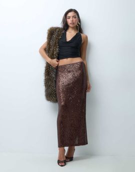 ASOS DESIGN ASOS DESIGN allover sequin maxi skirt in chocolate-Brown
