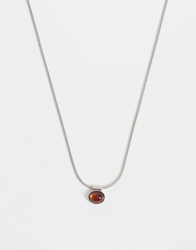ASOS DESIGN ASOS DESIGN amber stone pendant necklace in silver