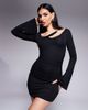 ASOS DESIGN ASOS DESIGN angel sleeve asymmetric cowl mini dress with hardware chain in black - 4