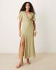 ASOS DESIGN ASOS DESIGN angel sleeve wrap front midi dress with seam details in khaki-Green - 1