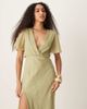 ASOS DESIGN ASOS DESIGN angel sleeve wrap front midi dress with seam details in khaki-Green - 2