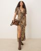 ASOS DESIGN ASOS DESIGN angel sleeve wrap front midi dress with seaming details in animal print-Multi - 1