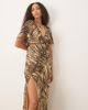 ASOS DESIGN ASOS DESIGN angel sleeve wrap front midi dress with seaming details in animal print-Multi - 4