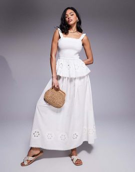 ASOS DESIGN ASOS DESIGN Angie cotton poplin broderie beach maxi skirt in cream-White