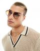 ASOS DESIGN ASOS DESIGN angled round metal sunglasses with smoke gradient lens in gold-Black - 1