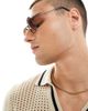 ASOS DESIGN ASOS DESIGN angled round metal sunglasses with smoke gradient lens in gold-Black - 2