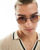 ASOS DESIGN ASOS DESIGN angled round metal sunglasses with smoke gradient lens in gold-Black - 4