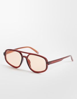 ASOS DESIGN ASOS DESIGN angular aviator sunglasses in crystal brown with light yellow lens