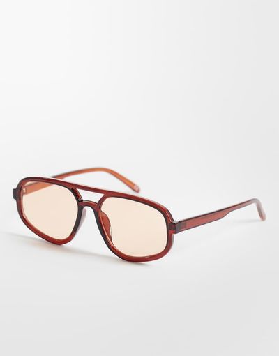 ASOS DESIGN ASOS DESIGN angular aviator sunglasses in crystal brown with light yellow lens