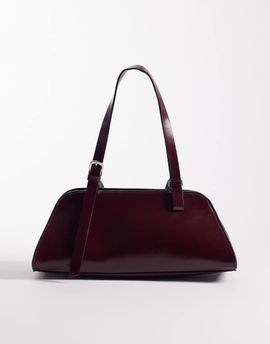 ASOS DESIGN ASOS DESIGN angular bowler bag with buckle strap detailing in burgundy-Red