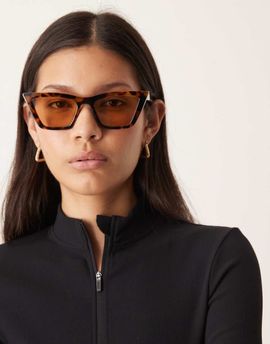 ASOS DESIGN ASOS DESIGN angular cat eye light tint sunglasses in tort with yellow lenses-Brown