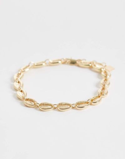 ASOS DESIGN ASOS DESIGN anklet with faux shell in gold tone