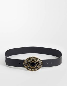 ASOS DESIGN ASOS DESIGN antique look western buckle belt in gold-Black