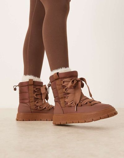 ASOS DESIGN ASOS DESIGN Arrow nylon lace up snow boots in chocolate-Brown