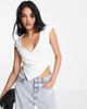 ASOS DESIGN ASOS DESIGN asymmetric cap sleeve top with button detail in white - 1
