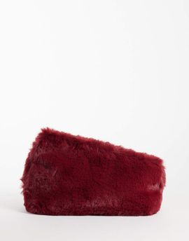 ASOS DESIGN ASOS DESIGN asymmetric clutch in burgundy faux fur-Red