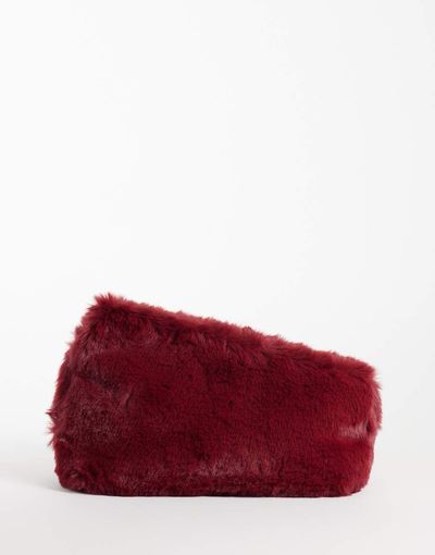 ASOS DESIGN ASOS DESIGN asymmetric clutch in burgundy faux fur-Red