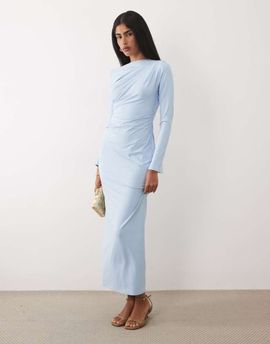 ASOS DESIGN ASOS DESIGN asymmetric drape slash neck maxi dress in blue