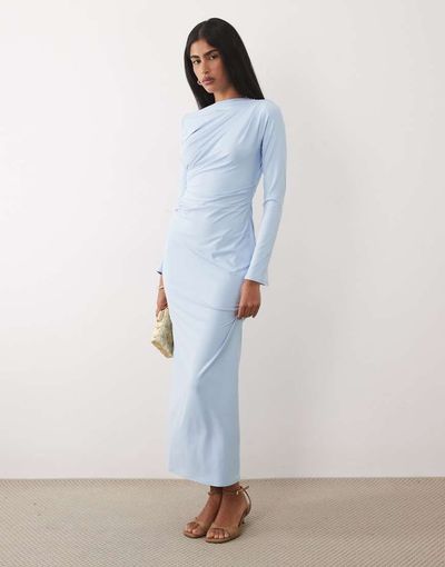 ASOS DESIGN ASOS DESIGN asymmetric drape slash neck maxi dress in blue