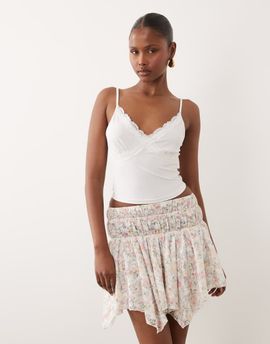 ASOS DESIGN ASOS DESIGN asymmetric lace layered mini skirt in pink floral-Multi