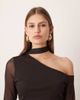 ASOS DESIGN ASOS DESIGN asymmetric mesh top with scarf detail in brown - 3