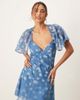ASOS DESIGN ASOS DESIGN asymmetric mini tea dress with flutter cape sleeve in blue ombre daisy print-Multi - 2